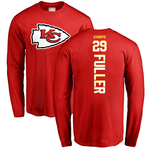 Men Kansas City Chiefs #29 Fuller Kendall Red Backer Long Sleeve T-Shirt